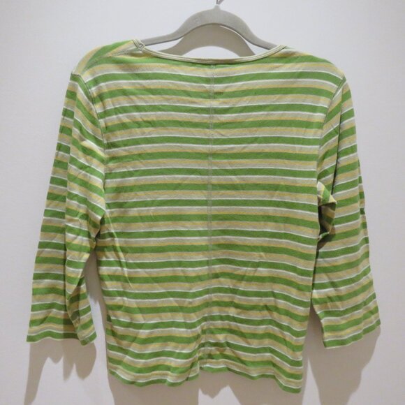 VINTAGE ABERCROMBIE & FITCH Striped V Neck Cotton Tee Top 90s Y2K Friends Size L - Picture 9 of 14